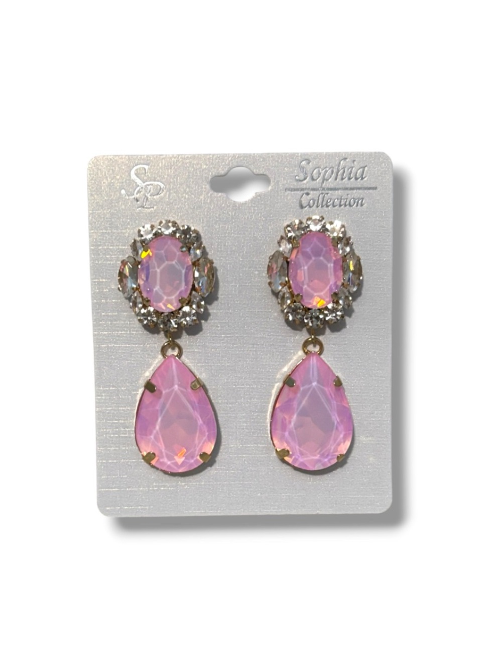 Pink Teardrop Crystal Drop Earrings